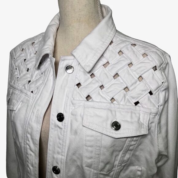 IRO Ubaldo Cropped Jean Jacket White Braided Detail US Size 6 - Picture 7 of 10